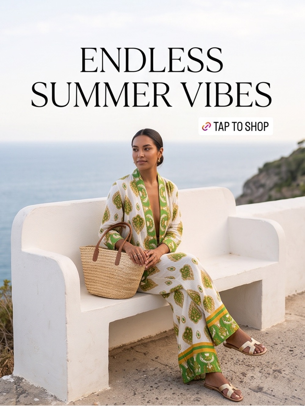 Haute Hippie Women’s White, Green & Gold Printed Linen Wide-Leg Pant Set - Picture 9 of 9